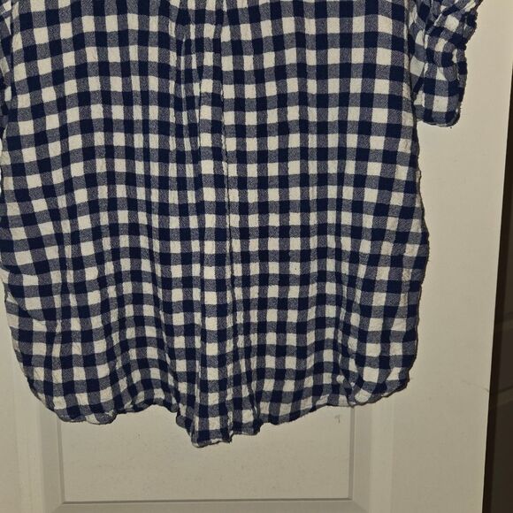 Jane & Delancey Gingham Blue and White Plaid Collared Blouse - Picture 9 of 9